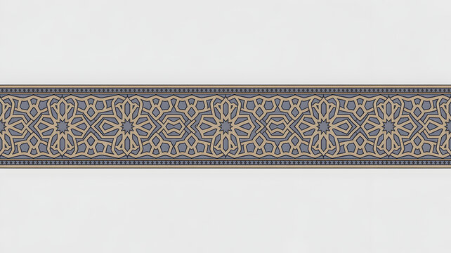 Traditional islamic geometric pattern design with blue with featuring intricate islamic, horizontal strip featuring, displays horizontal, middle eastern