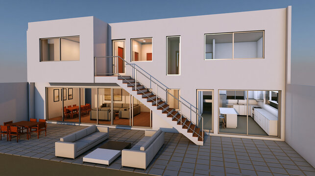 Modern Two Story House with Exterior Staircase