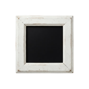 Rustic white wooden square chalkboard frame isolated on a transparent background