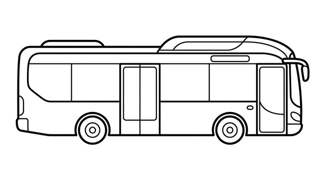 Detailed line art illustration of a modern passenger coach bus viewed from the side in a simple style