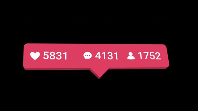 Social Media Counter Animation with love Comments and Likes Transparent Background