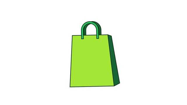 2d animation tote bag in eco green concept. a shopping bag or a paper bag environment recycled. 4k footage isolated on transparent background or alpha channel