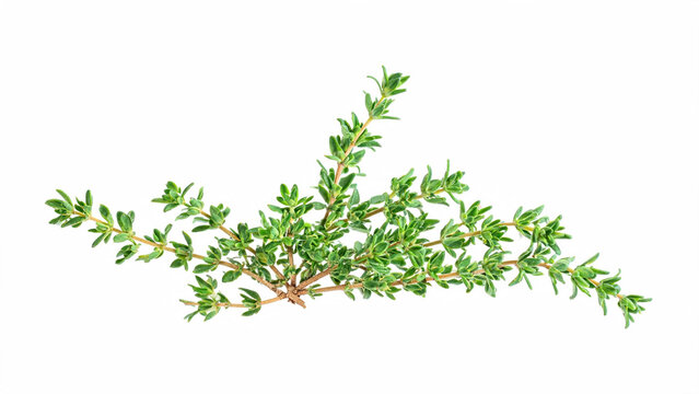 Fresh green thyme herb sprig with tiny leaves, isolated on transparent background
