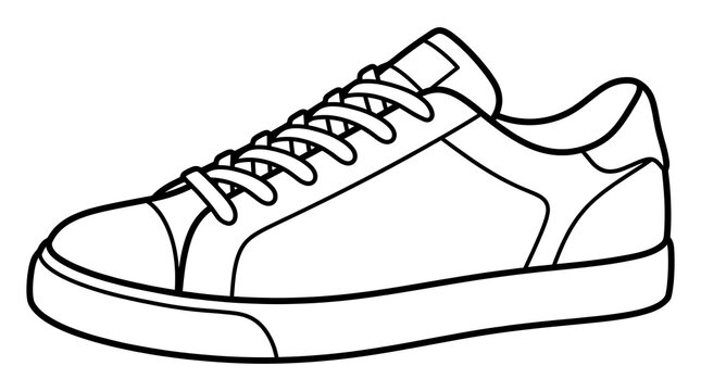 Minimalist black and white illustration of a traditional low top sneaker featuring laces and a durable rubber sole design