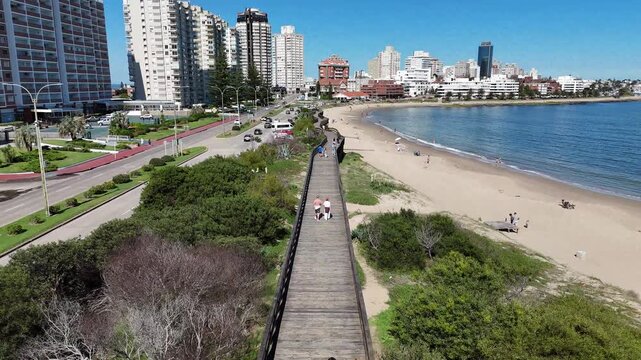 Punta Del Este Skyline In Punta Del Este Maldonado Uruguay. Turquoise Ocean Waves Gently Crashing On Tropical Beach. Urban Backgrounds. Downtown Cityscape. Punta Del Este Maldonado.