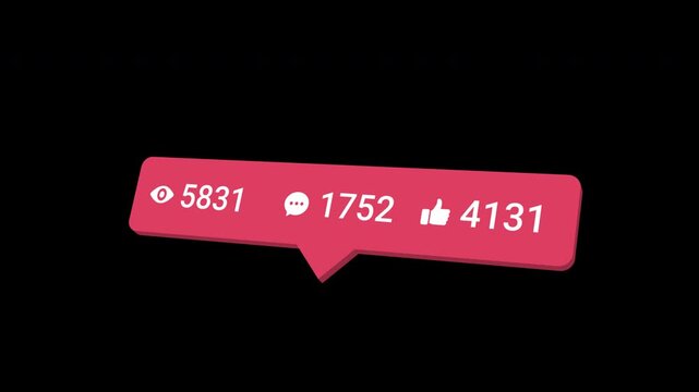 Social Media Counter Animation with subscribe Comments and Likes Transparent Background