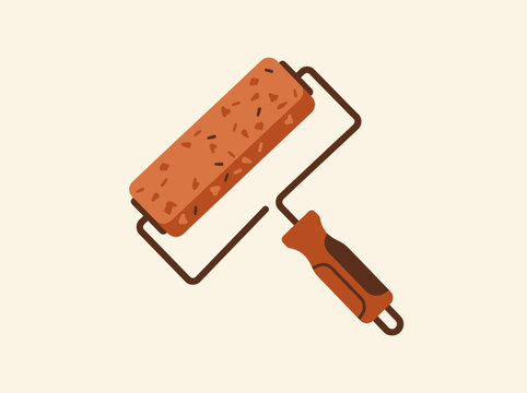 Isometric illustration of a textured orange paint roller tool.