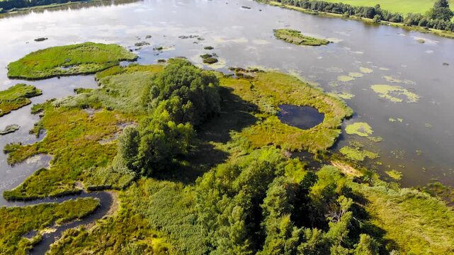 Aerial view of Tervete water reservoir landscape in Latvia