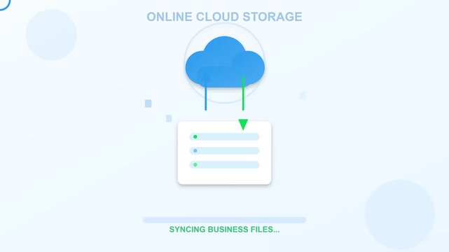 Cloud storage icon transfers digital business documents during an online network synchronization process.