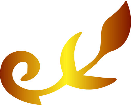 Elegant golden botanical flourish with a curled vine and stylized leaves featuring a smooth metallic gradient.