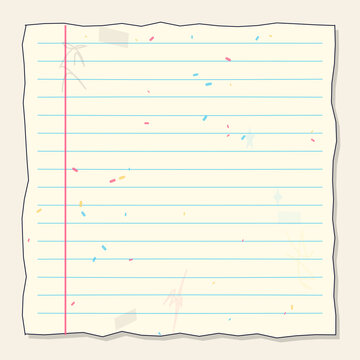Old torn piece of lined paper with pink margin