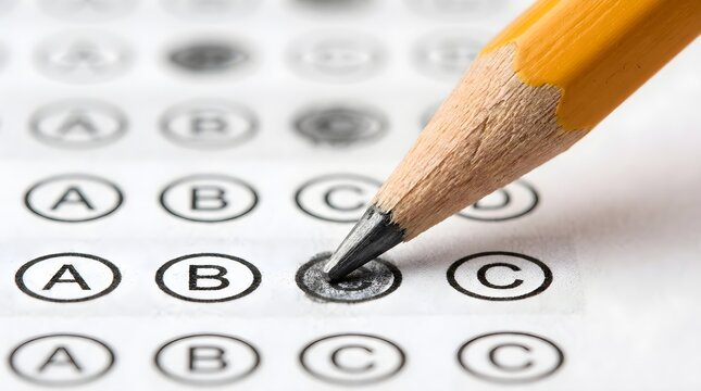 Macro Shot of a Pencil Filling in Bubbles on a Standardized Test Answer Sheet for School or College