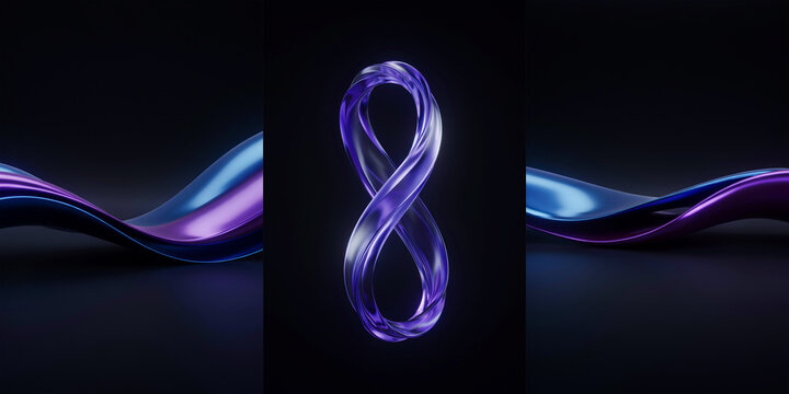 Abstract glowing blue and purple infinity loop shape on dark background