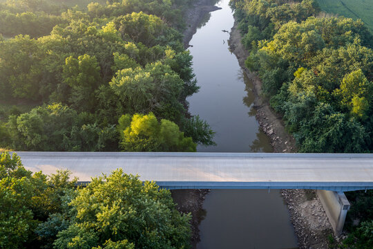 highway and bridge over Blackwater River near town of Blackwater, Missouri, summer scenery