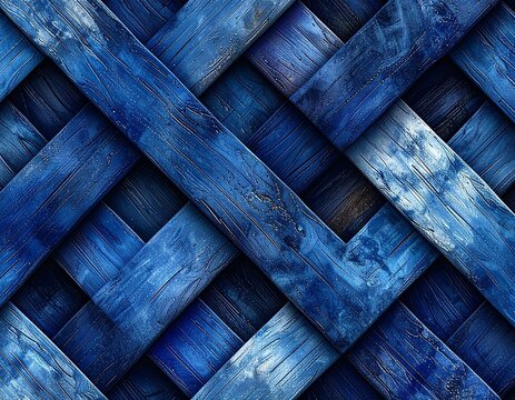 Seamless pattern of diagonal cross lattice in indigo dyed linen, dense woven texture