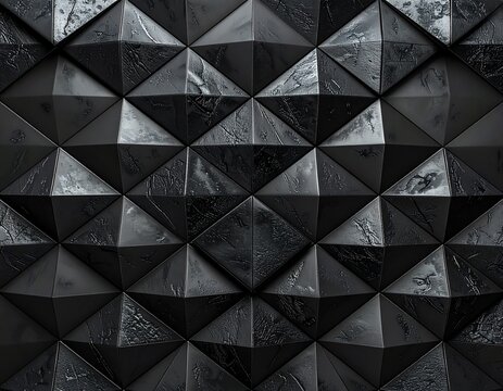 Seamless layered diamond facet grid, deep black lacquered leather texture with matte relief