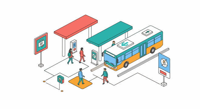 Isometric Electric Bus Station and Sustainable Public Transit Hub