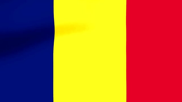 Waving flag of Chad featuring blue yellow and red vertical stripes