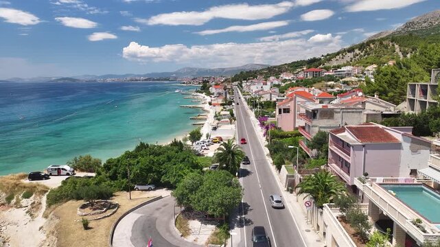 Aerial View Of The Coastal Road In Podstrana, Croatia