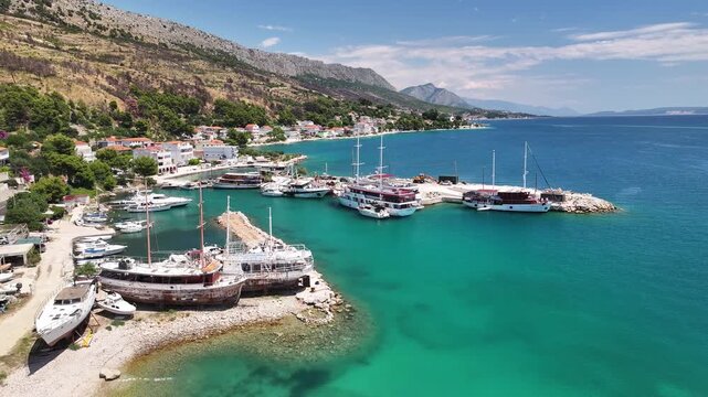 Boats Moored In Krilo Jesenice Harbor Near Podstrana, Croatia