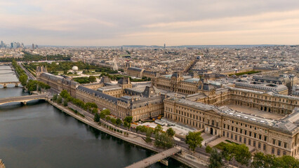 Fototapeta premium Historic Paris waterfront and Seine River seen from above