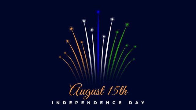 15th of august, india independence day. Indian colorful fireworks flag on night sky. India national holiday august 15. Independence day. Banner, greeting card, invitation. 2D animation, seamless loop