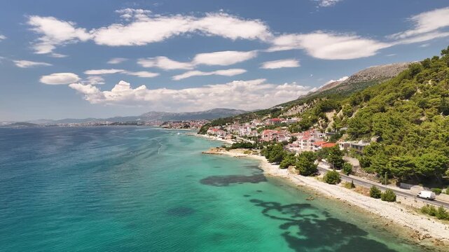 Podstrana Coastline And Clear Adriatic Sea From Above, Croatia