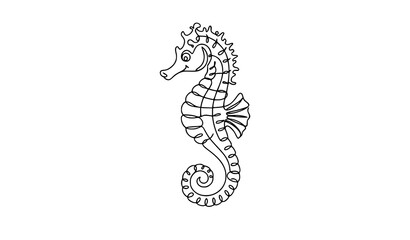 Fototapeta premium Title: Cute Seahorse Continuous Line Art Black and White Vector Doodle Illustration