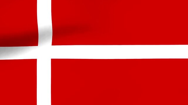 Waving flag of Denmark featuring the traditional white Scandinavian cross on a bright red field background