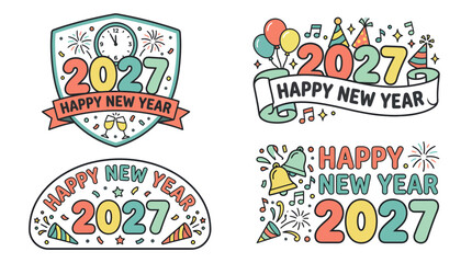 Naklejka premium Hand drawn doodle style happy new year 2027 collection.