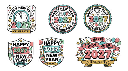 Naklejka premium Set of colorful Happy New Year 2027 badge and label designs 2.