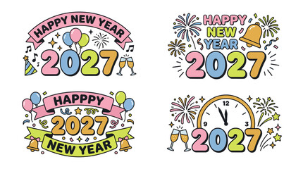 Fototapeta premium Set of Happy New Year 2027 Celebration Lettering Designs.