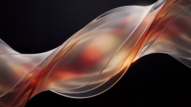 A twisted amber ribbon rises into a glowing 3D flame