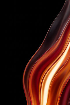 A twisted amber ribbon flares upward like 3D fire