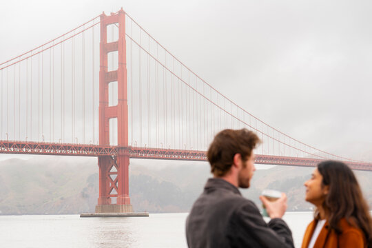candid couple coffee talkin together golden gate bridge san francisco 