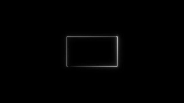 Minimalist white neon glowing rectangle frame animation on black background, border