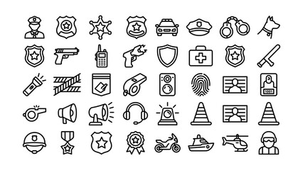 Fototapeta premium Collection of police law enforcement and emergency services icons with transparent backgrounds for various uses