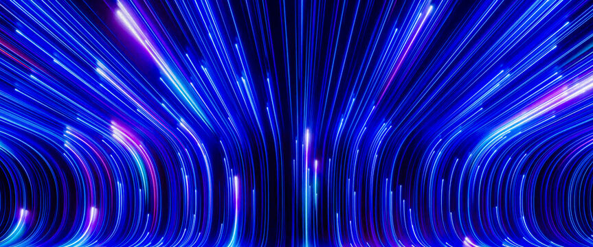 Blue neon light speed streaks abstract background