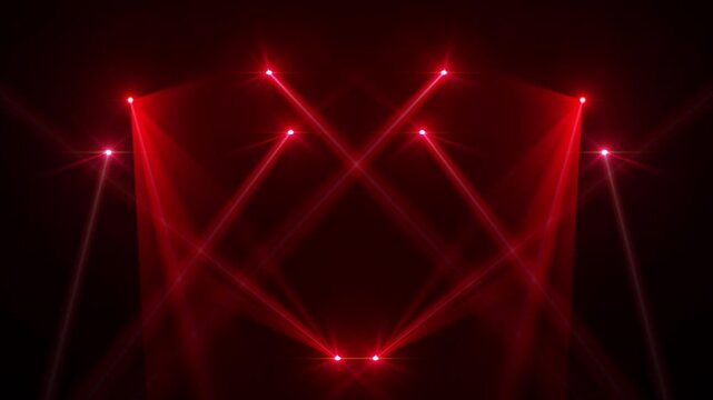 Spotlight lens flare red lights sparkling on theater stage concert show overlay effect on background. spot lighting VFX for party, music event, e-sports, studio, disco