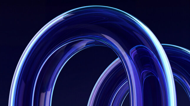 A glowing neon 3D ring arches over glossy chrome