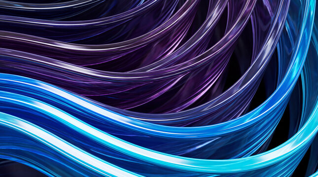 Braided neon 3D tubes weave violet into deep blue