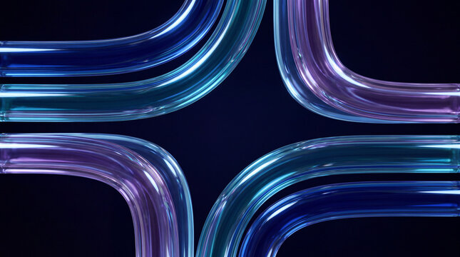 Chrome 3D pipes bend into a glowing jewel-toned cross
