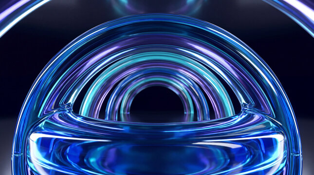 Concentric neon 3D rings recede into a glowing tunnel