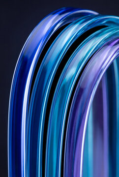 Vertical neon 3D ribs curve in glossy chrome tones