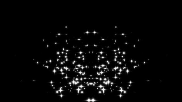 Glittering star dust trail sparkling particles, glitter sparkle line stars animated black screen, doodle cartoon twinkling stars with glitter burst effect,  2d glitter star sparkle animation.4k video