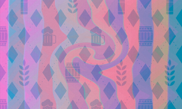 Beer and barley pattern with diamond shapes in pastel pink and blue