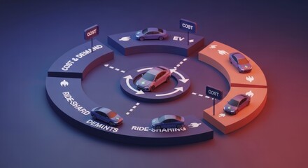 Obraz premium 3D circular chart representing ride-sharing dynamics with cost and demand, AI generated