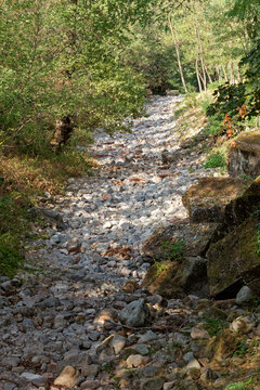 La Sum&egrave;ne, petite rivi&egrave;re d'Ard&egrave;che, &agrave; sec apr&egrave;s la canicule