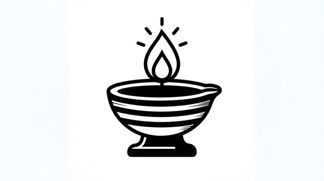 Minimalist black and white diya lamp icon