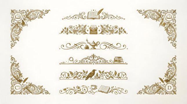 Vintage ornamental book cover frame with floral corner designs and elegant scrollwork border